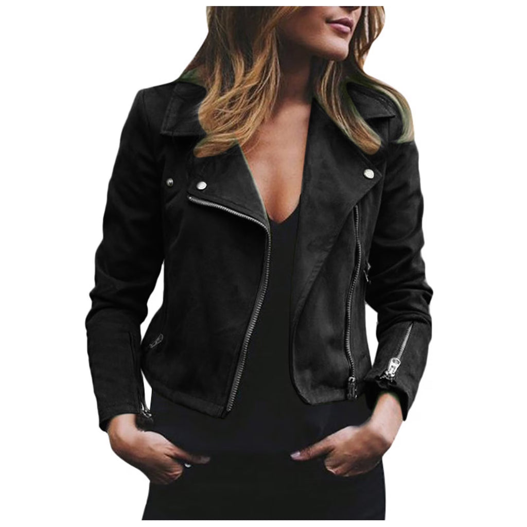 Olyvenn Chaqueta Corta con Zíper de Cuero