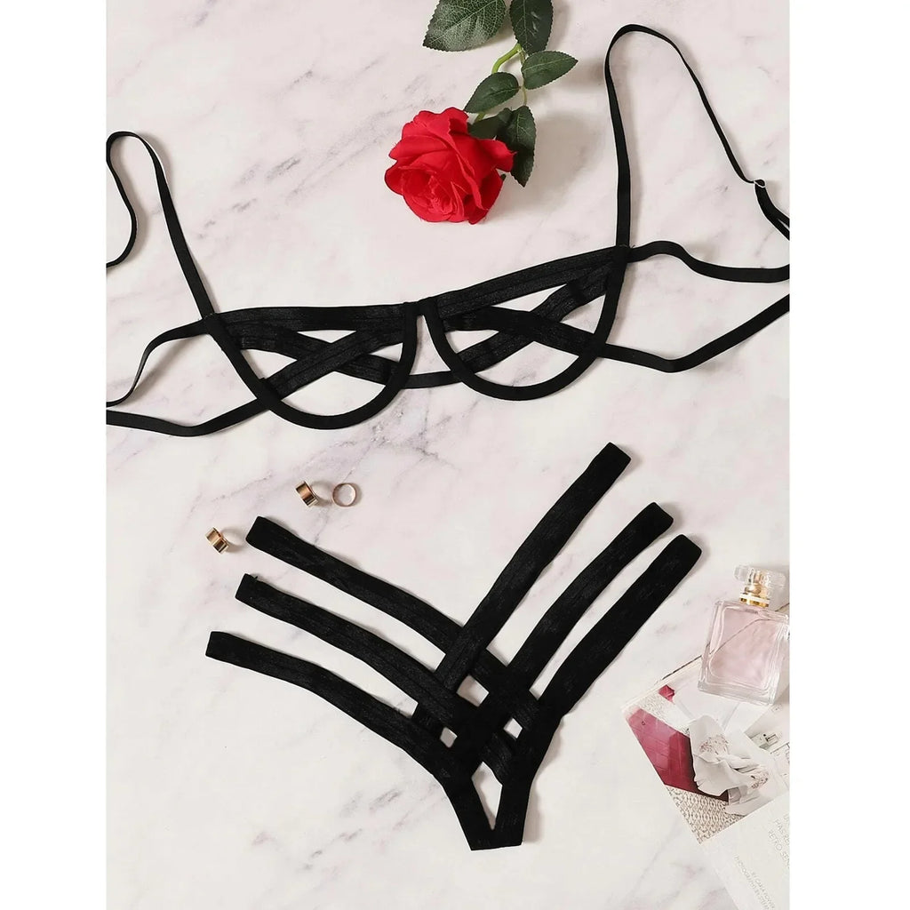 Amnesia Bondage Sexy Lingerie Set – Women's Bra and Thong