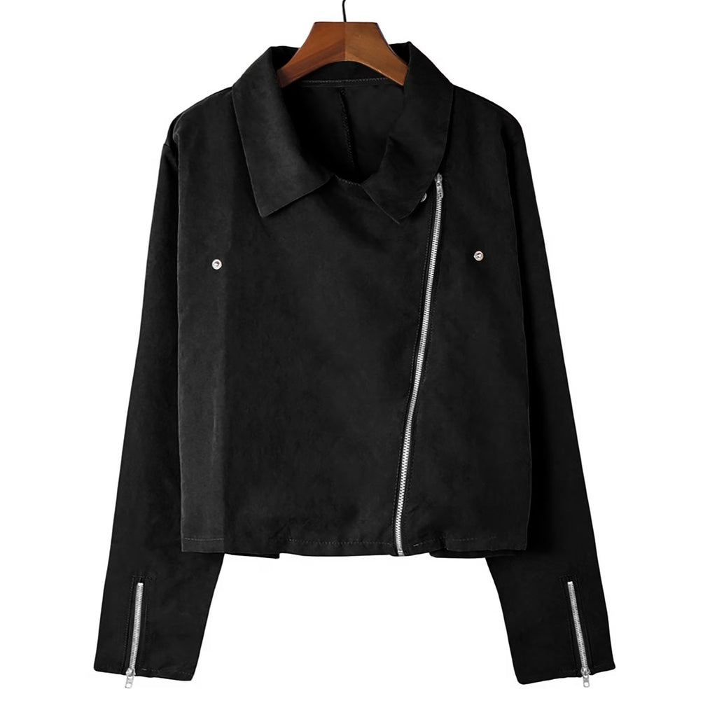 Olyvenn Chaqueta Corta con Zíper de Cuero