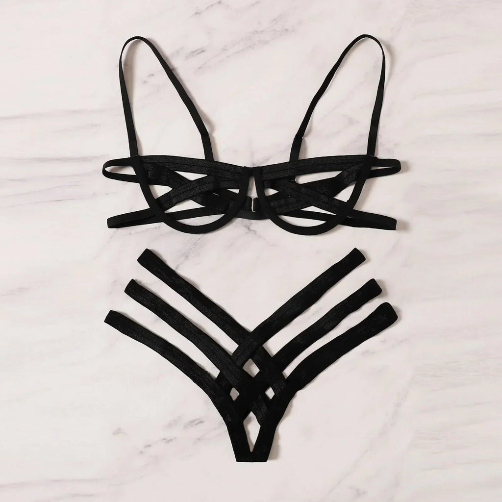 Amnesia Bondage Sexy Lingerie Set – Women's Bra and Thong