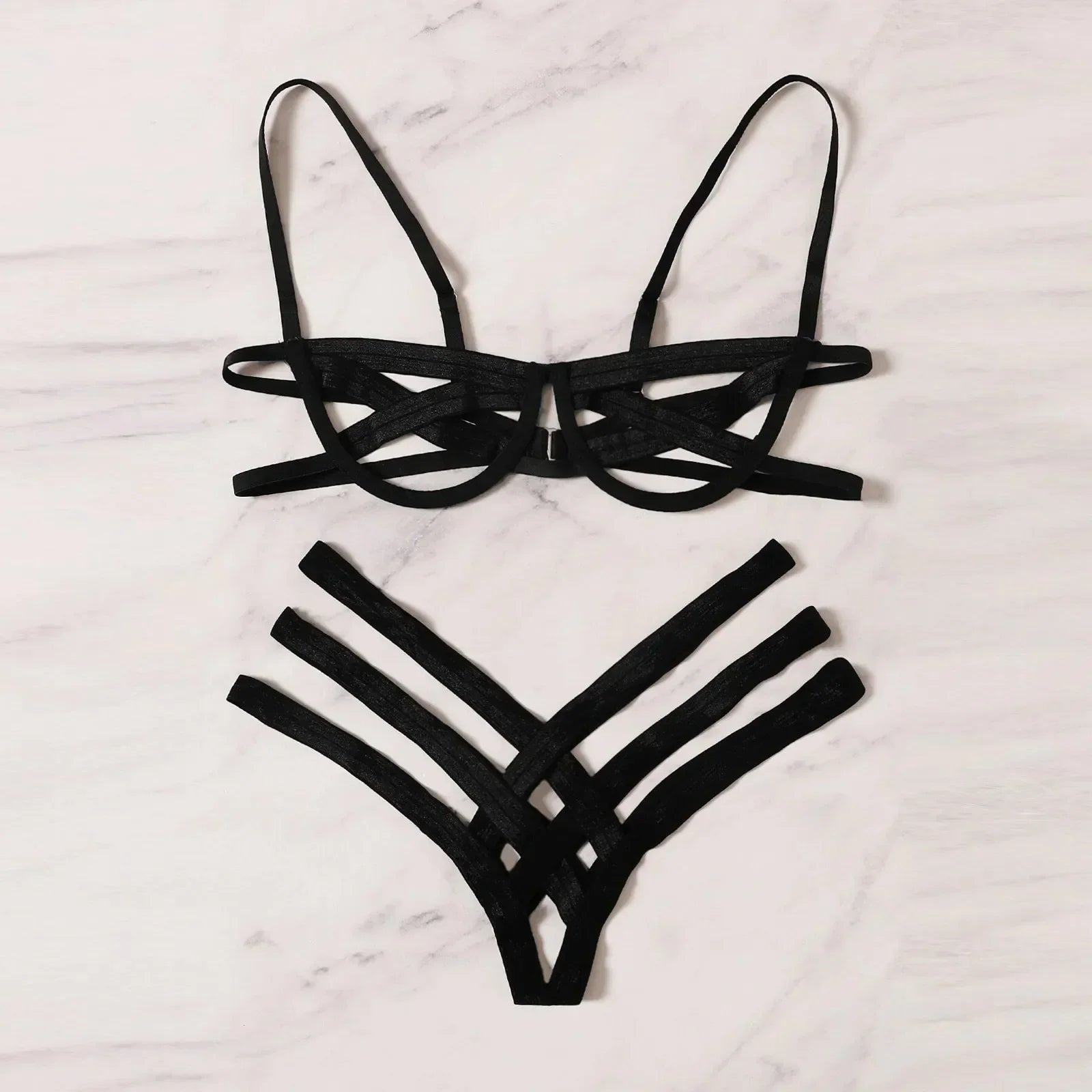 Amnesia Bondage Sexy Lingerie Set – Women's Bra and Thong