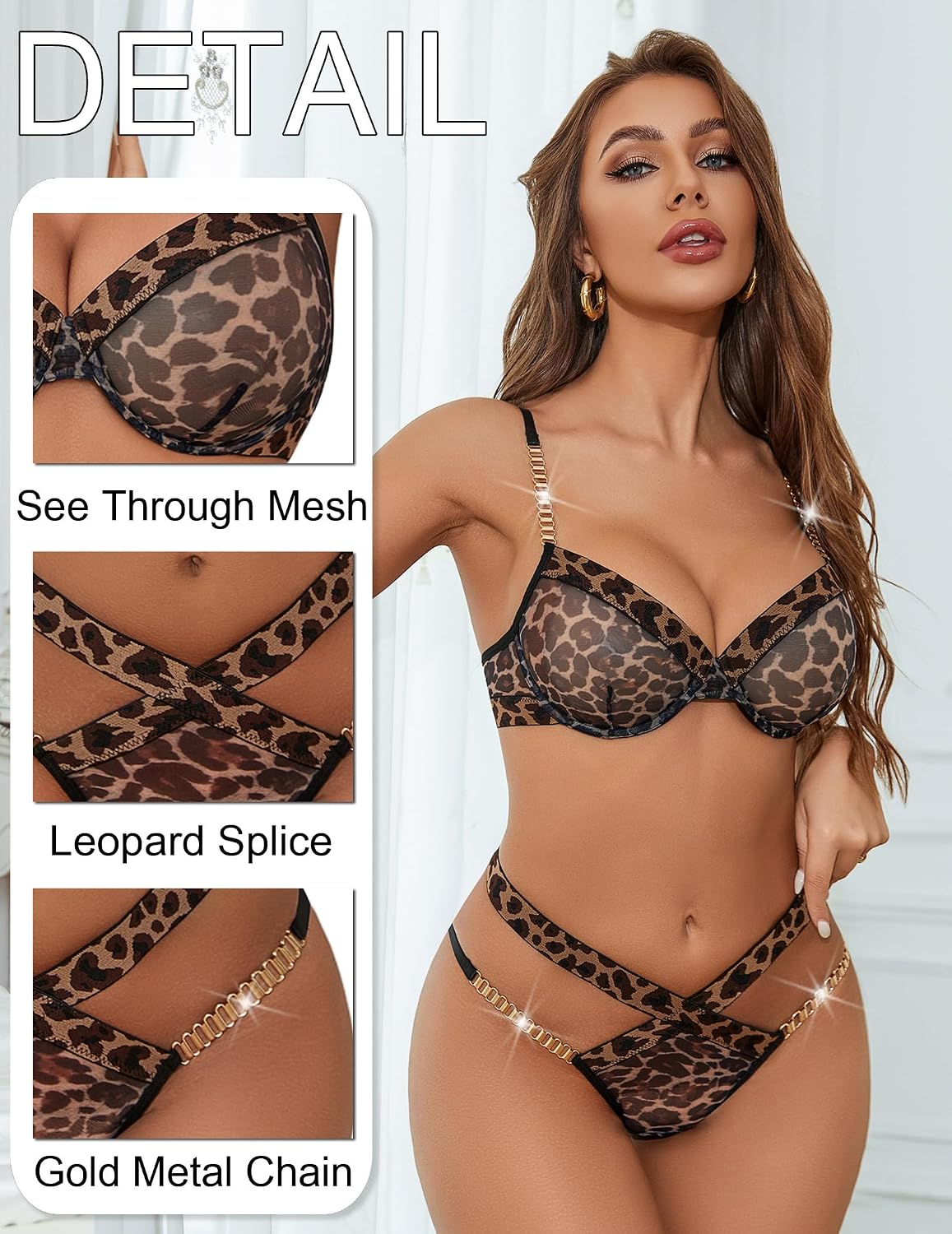 Avidlove Sexy Lingerie Set – Mesh Bra & Panty with Chain