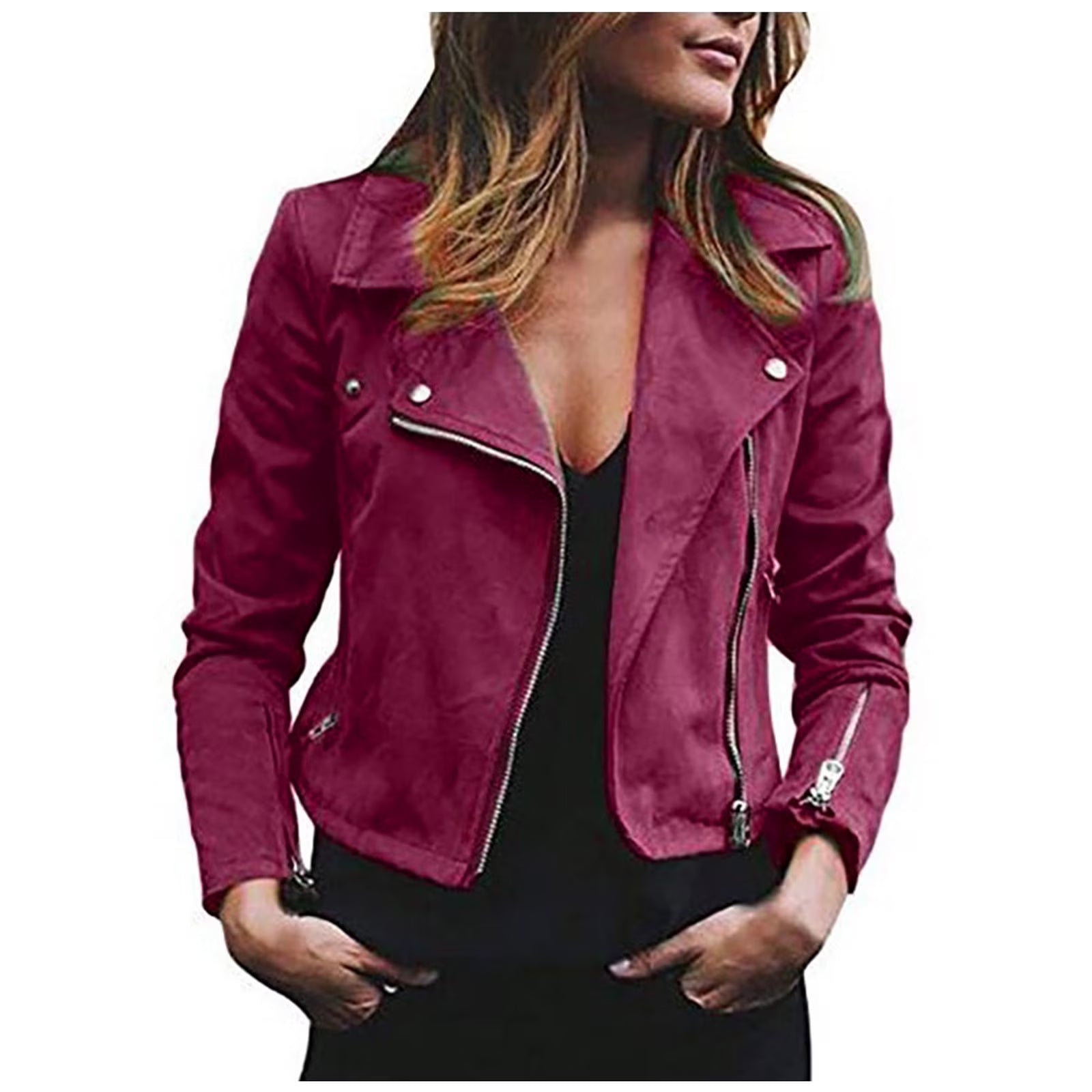 Olyvenn Chaqueta Corta con Zíper de Cuero