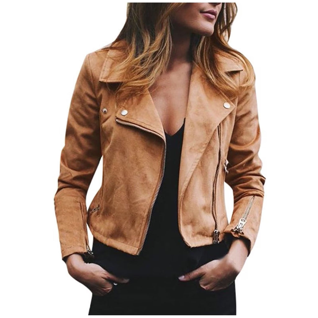 Olyvenn Chaqueta Corta con Zíper de Cuero