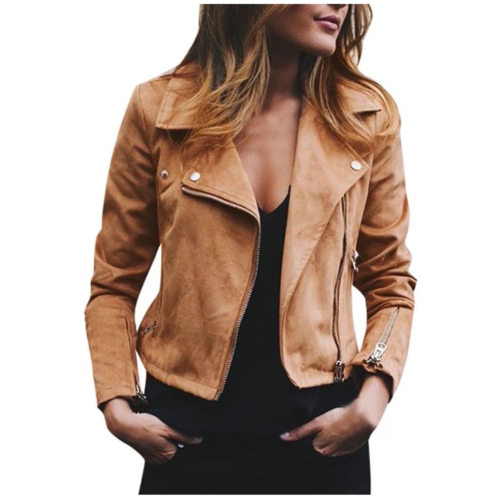 Olyvenn Chaqueta Corta con Zíper de Cuero