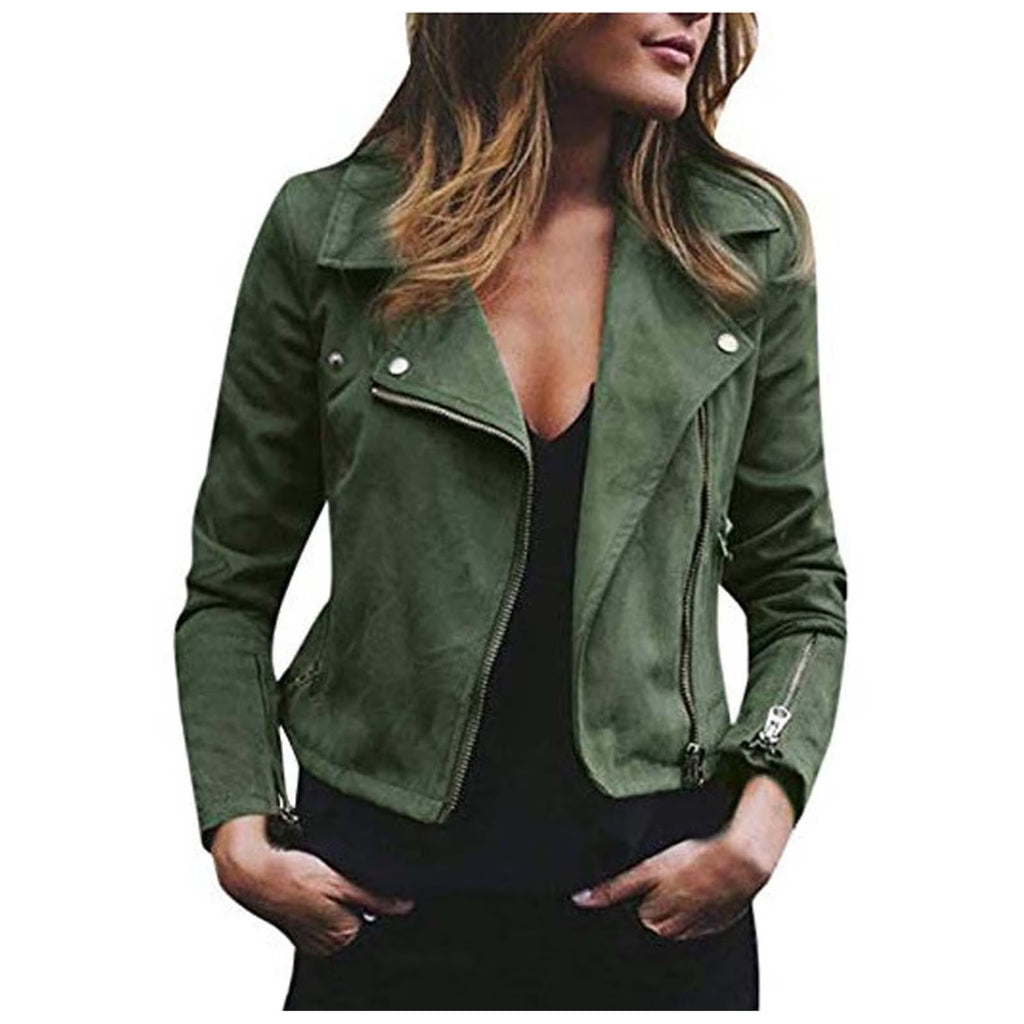 Olyvenn Chaqueta Corta con Zíper de Cuero