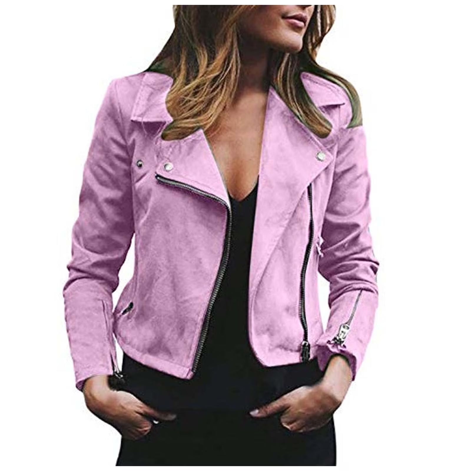 Olyvenn Chaqueta Corta con Zíper de Cuero