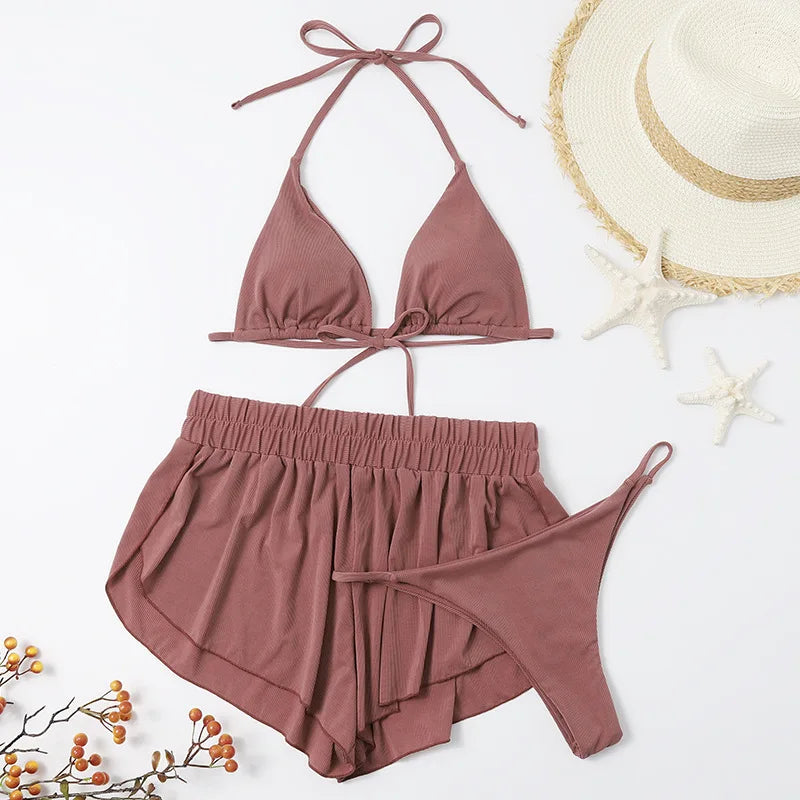 Sexy Front Tie 3 Piece Bikini Set